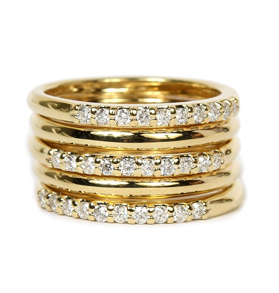 14K Yellow Gold Five Band Diamond Ring