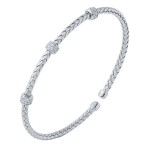 STERLING SILVER MESH BANGLE BRACELET WITH ROUND CZ STATIONS