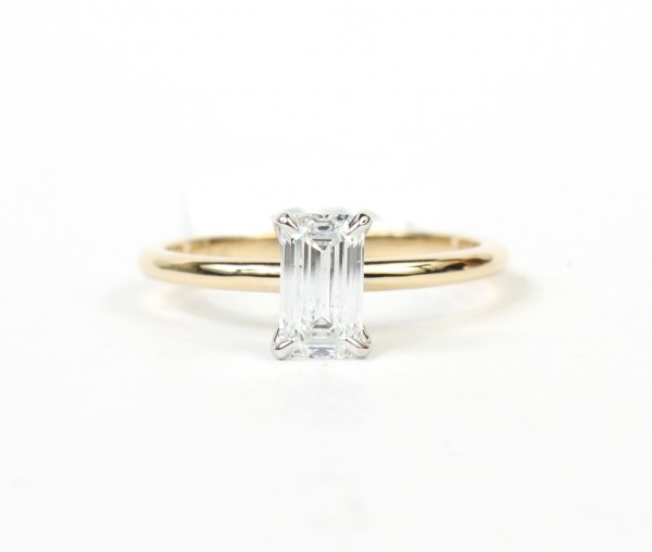 14K YELLOW AND WHITE GOLD EMERALD SOLITAIRE ENGAGEMENT RING