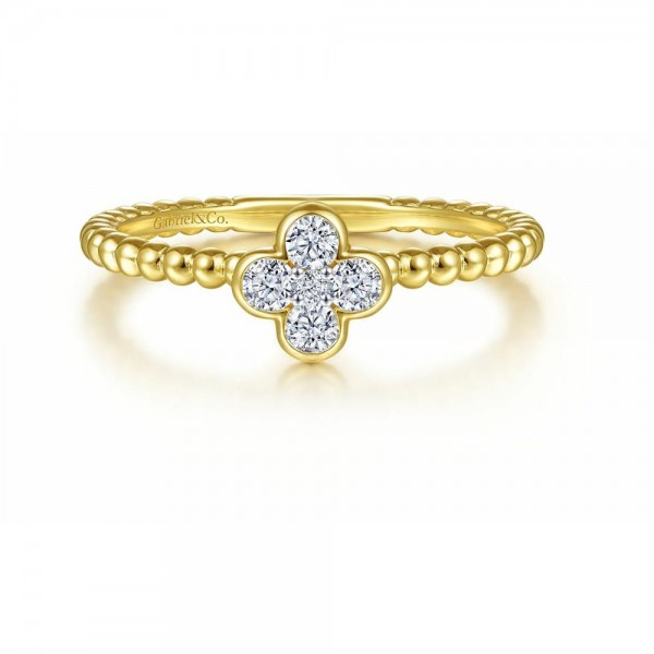 14K YELLOW GOLD DIAMOND CLOVER BUJUKAN BEAD RING