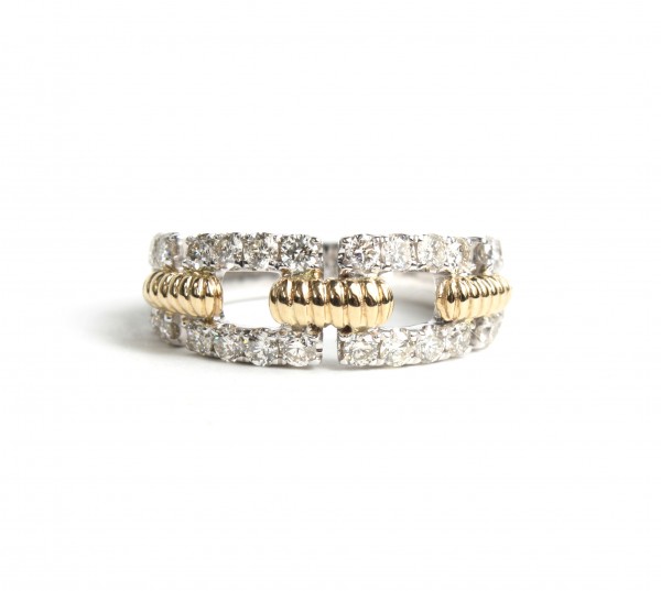 14K TWO TONE DIAMOND LINK RING