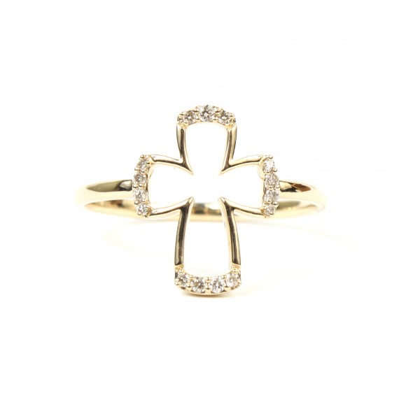 14K YELLOW GOLD DIAMOND CROSS RING