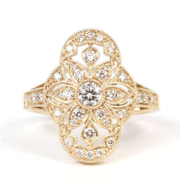 14K YELLOW GOLD DIAMOND FILIGREE RING