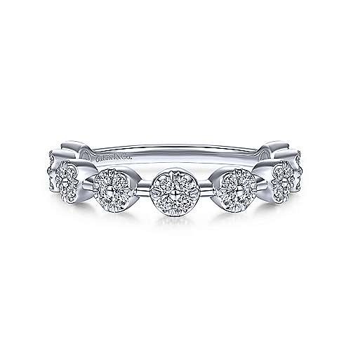 14K White Gold Diamond Cluster Stackable Ring