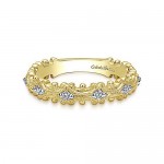 14K Yellow Gold Ornate Diamond Stackable Band