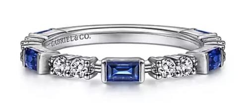 14K WHITE GOLD DIAMOND AND SAPPHIRE STACKABLE BAND