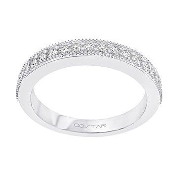 14K WHITE GOLD DIAMOND MILGRAIN STACKABLE BAND