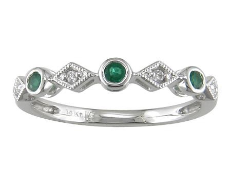 14K WHITE GOLD DIAMOND AND EMERALD STACKABLE BAND