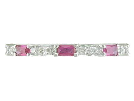 14K WHITE GOLD DIAMOND AND RUBY STACKABLE BAND