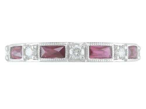 14K WHITE GOLD DIAMOND AND RUBY STACKABLE BAND