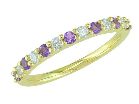 14K YELLOW DIAMOND AND AMETHYST STACKABLE BAND