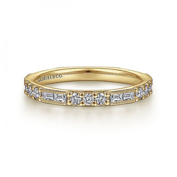 14K YELLOW GOLD ROUND & BAGUETTE DIAMOND BAND