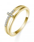 14K YELLOW GOLD DIAMOND DOUBLE BAND STACK CROSS RING