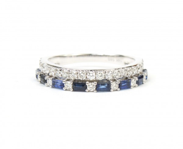 14K WHITE GILD DIAMOND AND SAPPHIRE STACKABLE RING