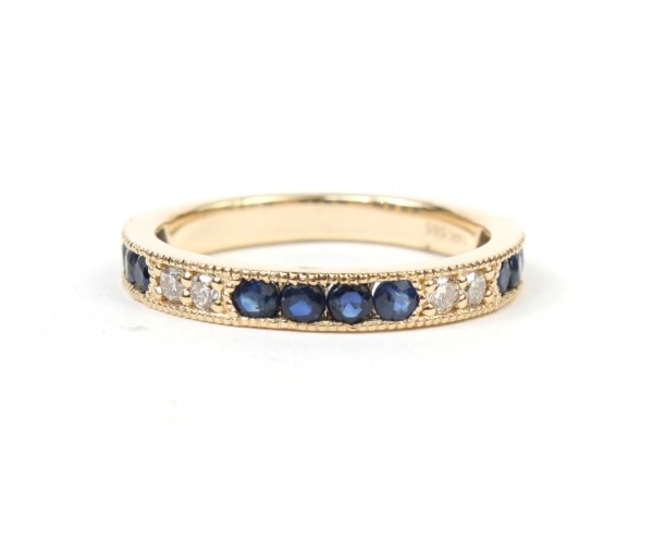 14K YELLOW GOLD DIAMOND AND SAPPHIRE STACKABLE BAND