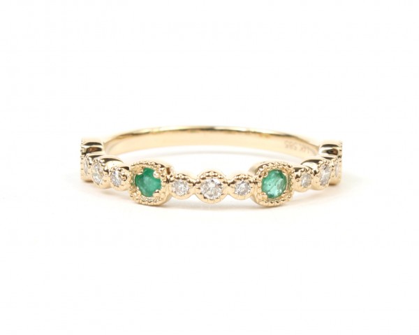 14K YELLOW GOLD DIAMOND AND EMERALD STACKABLE RING