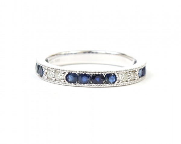 14K WHITE GOLD DIAMOND AND SAPPHIRE STACKABLE RING