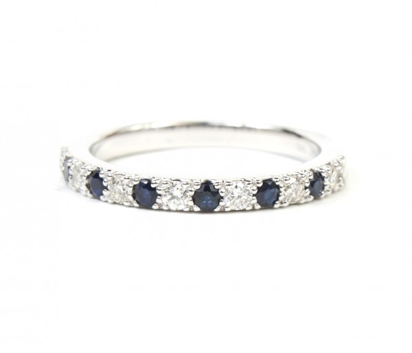 14K WHITE DIAMOND AND SAPPHIRE STACKABLE RING