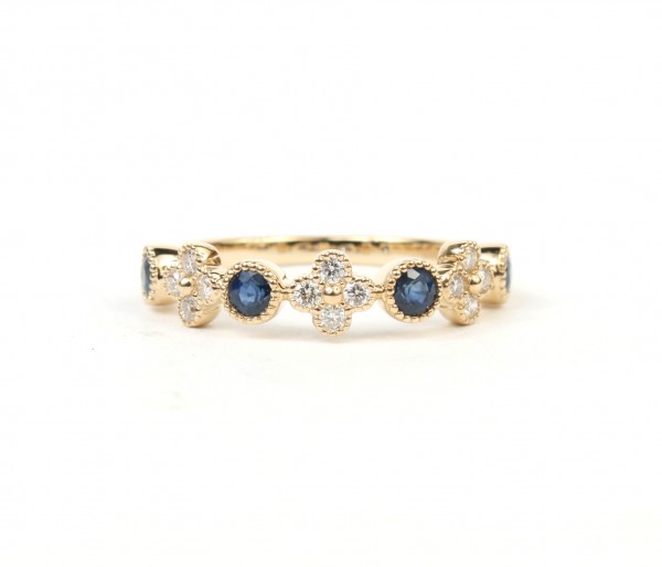 14K YELLOW GOLD DIAMOND AND SAPPHIRE STACKABLE BAND