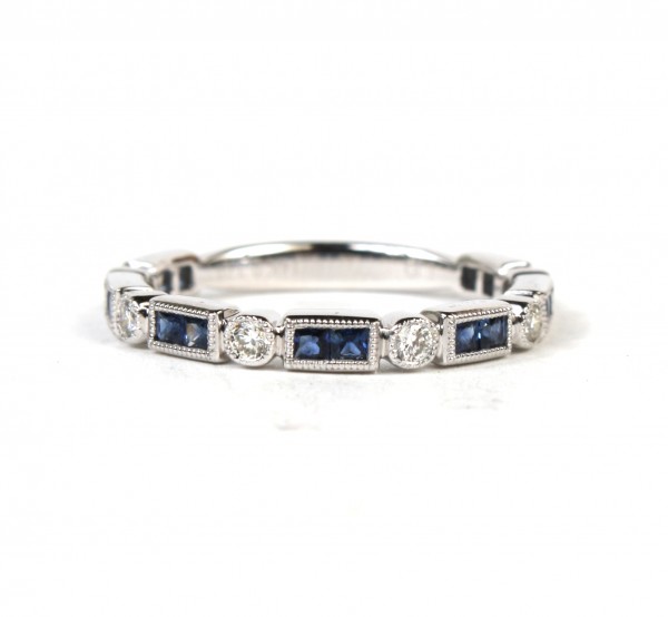 14K WHITE GOLD DIAMOND AND SAPPHIRE STACKABLE BAND