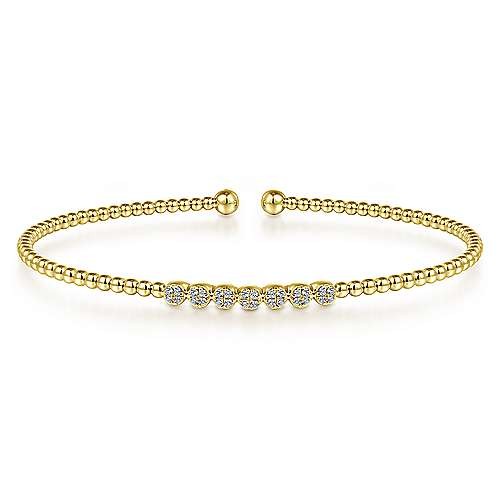 14K YELLOW GOLD DIAMOND BUJUKAN BEAD CUFF BRACELET