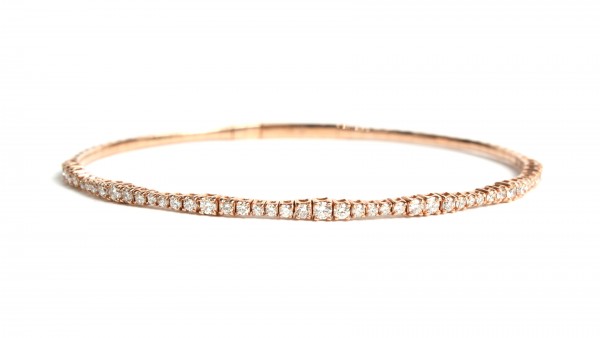 14K ROSE GOLD DIAMOND FLEXIBLE BANGLE BRACELET .85CTW