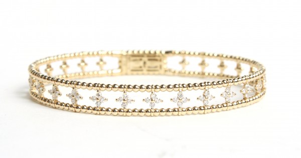 14K YELLOW GOLD DIAMOND DOUBLE ROW FLEXIBLE BANGLE BRACELET