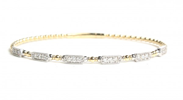 14K TWO TONE DIAMOND STATION FLEXIBLE BANGLE BRACELET