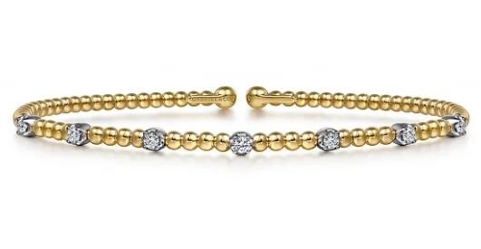 14K YELLOW AND WHITE GOLD DIAMOND BUJUKAN STATION BANGLE