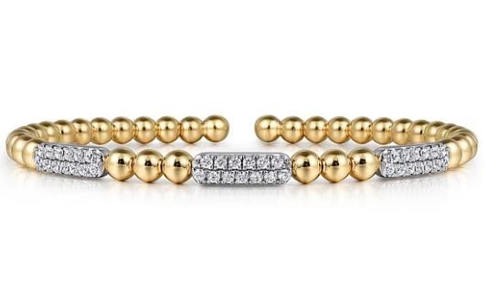 14K TWO TONE DIAMOND BANGLE WITH LOCK