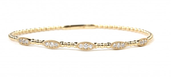 14K YELLOW GOLD DIAMOND FLEXIBLE BANGLE STATION BRACELET