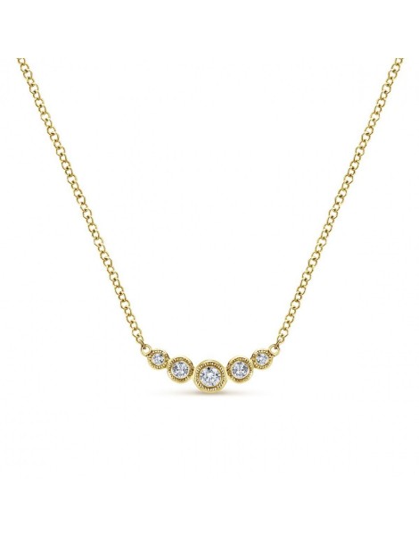 14K YELLOW GOLD BEZEL SET GRADUATED DIAMOND BAR NECKLACE