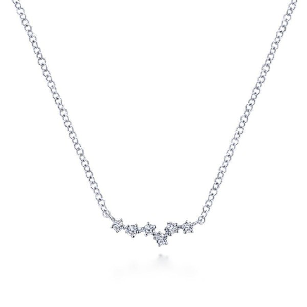 14K WHITE GOLD .09CTW DIAMOND IRREGULAR  BAR NECKLACE