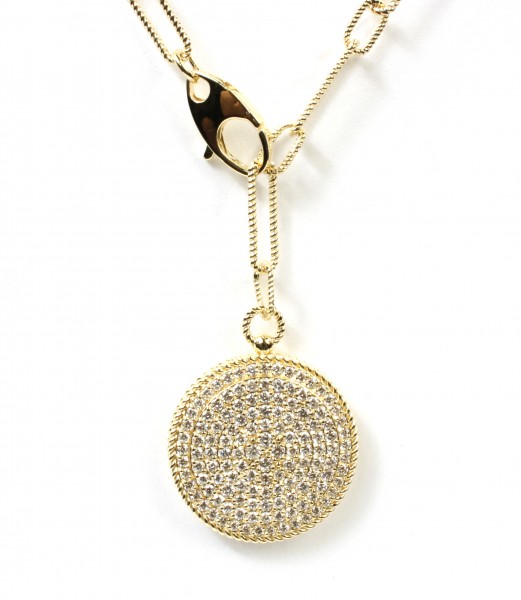 14K YELLOW GOLD DIAMOND DISC NECKLACE WITH LINK CHAIN