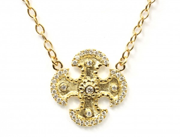 14K GREEN GOLD DIAMOND MALTESE CROSS PENDANT