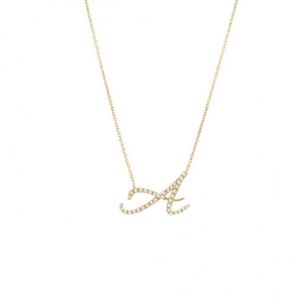 14K YELLOW GOLD DIAMOND INITIAL A PENDANT