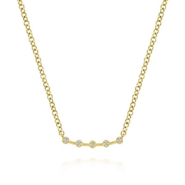 14K YELLOW GOLD DIAMOND CURVED BAR NECKLACE