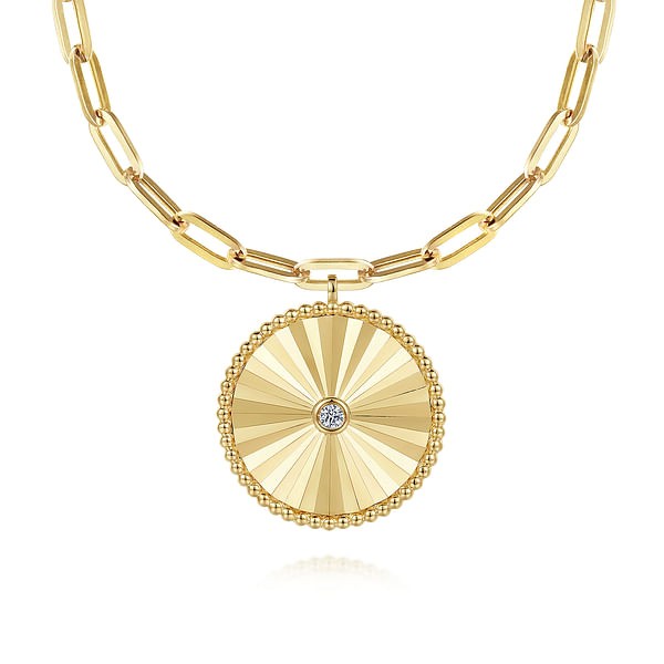 14K YELLOW GOLD DIAMOND GOLD SUNBURST MEDALLION