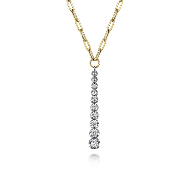 14K TWO TONE DIAMOND VERTICAL BAR NECKLACE