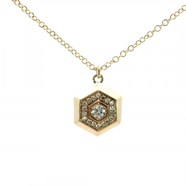 14K YELLOW GOLD DIAMOND HEXAGON PENDANT