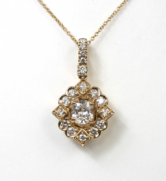 14K Yellow Gold Cushion Diamond Pendant