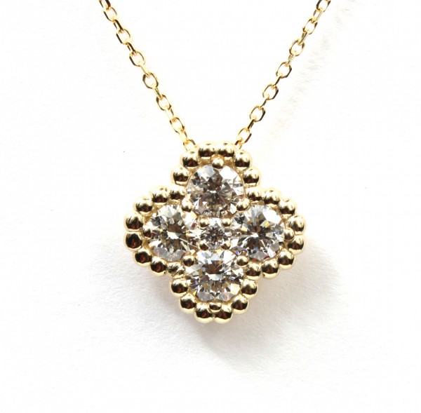 14K YELLOW GOLD DIAMOND CLOVER NECKLACE