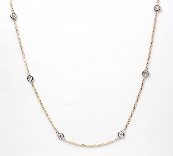 14K TWO TONE DIAMOND STATION NECKLACE