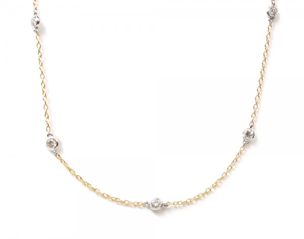 14K TWO TONE DIAMOND STATION NECKLACE