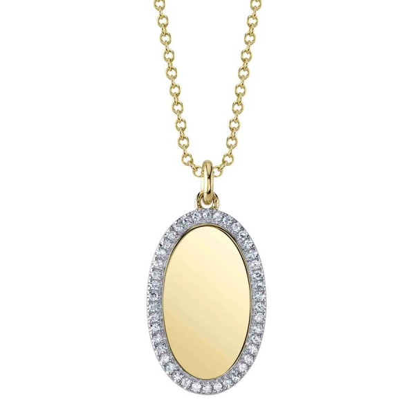 14K YELLOW GOLD DIAMOND OVAL DISC NECKLACE