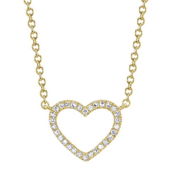 14K YELLOW GOLD DIAMOND OPEN HEART NECKLACE