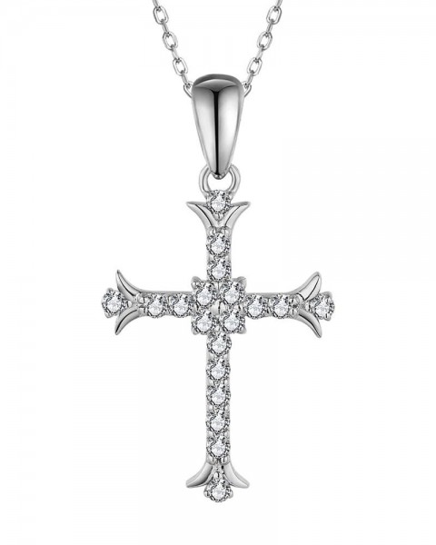 14K WHITE GOLD DIAMOND CROSS PENDANT