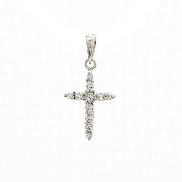 14K WHITE GOLD DIAMOND CROSS NECKLACE