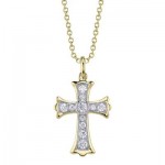 14K YELLOW GOLD DIAMOND CROSS NECKLACE