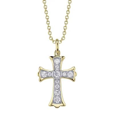 14K YELLOW GOLD DIAMOND CROSS NECKLACE